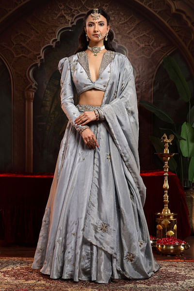 Grey embroidered lehenga set