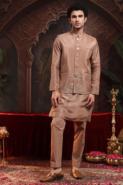 Copper embroidered bandi kurta set