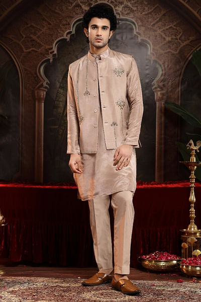Onion pink embroidered bandi kurta set