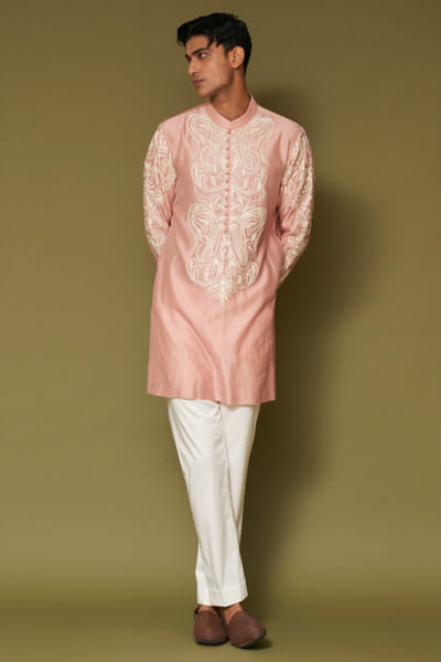 Devnaagri Blush pink dori embroidered kurta set DEVNAPR26D143051