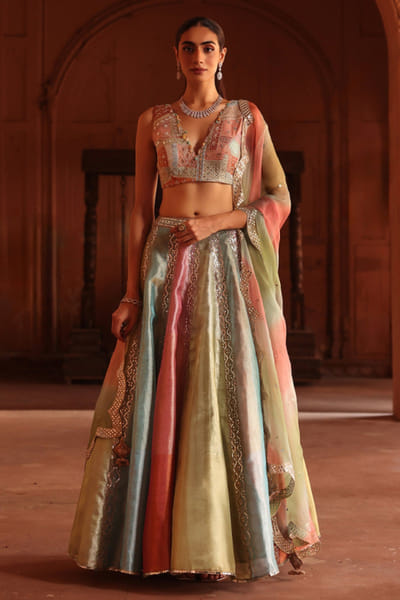 Pastel mirror embroidered lehenga set