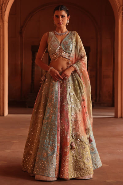 Pastel mirror embroidered lehenga set
