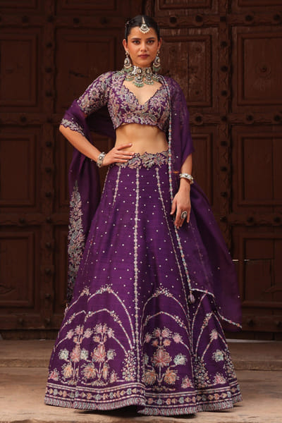 Purple resham embroidered lehenga set