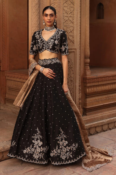 Black dori embroidered lehenga set
