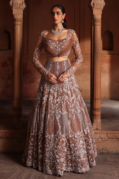 Champagne embroidered lehenga set