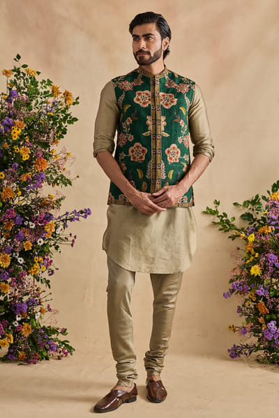 Kalista Green printed bandi kurta set KALIJUL26D148699