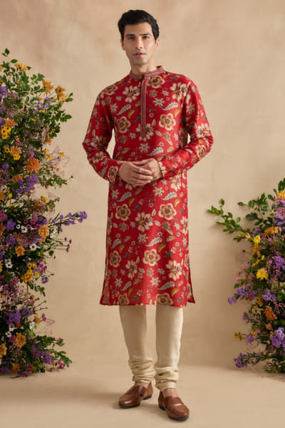 Crimson printed kurta set
