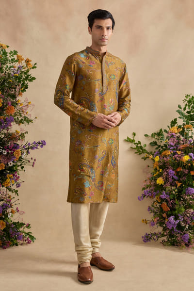 Kalista Green and beige chintz printed kurta set KALIJUL26D148701