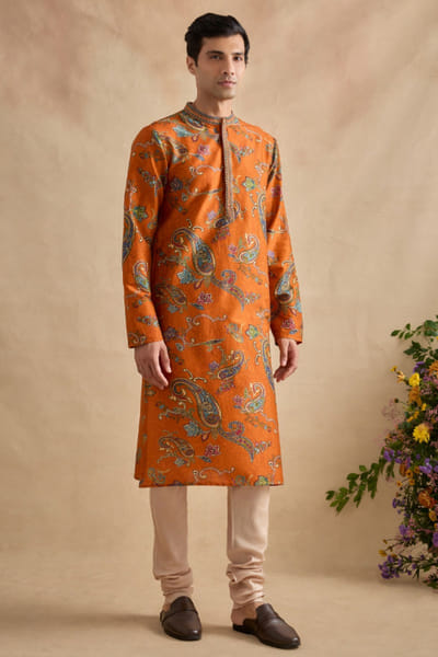 Tangerine printed kurta set