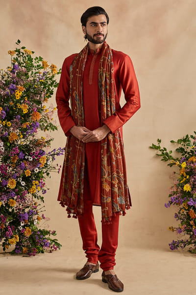 Kalista Rust orange floral print kurta set KALIJUL26D148700