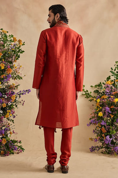 Kalista Rust orange floral print kurta set KALIJUL26D148700