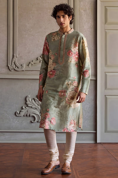 Kalista Soft mint floral printed kurta set KALIAUG26D152452