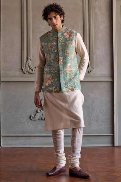 Kalista Aqua floral printed bandi and kurta set KALIAUG26D152455