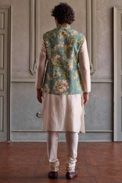Kalista Aqua floral printed bandi and kurta set KALIAUG26D152455