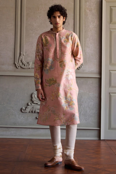 Kalista Powder pink floral printed kurta set KALIAUG26D152457