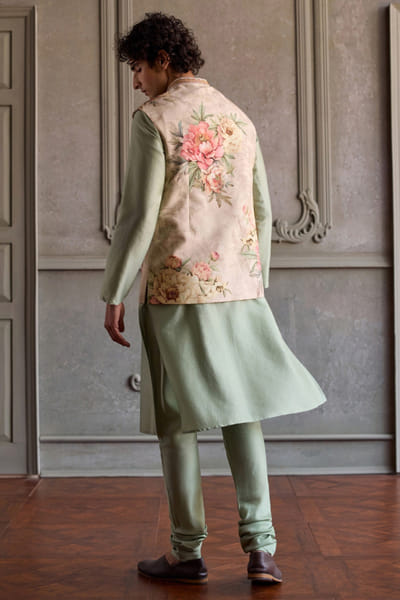 Kalista Beige floral printed bandi and kurta set KALIAUG26D152458
