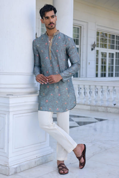 Kalista Grey floral printed kurta set KALAPR25D124840