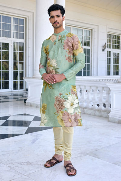 Sage green floral printed kurta set