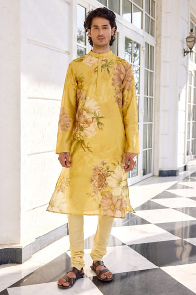 Kalista Yellow floral printed kurta set KALAPR25D124831