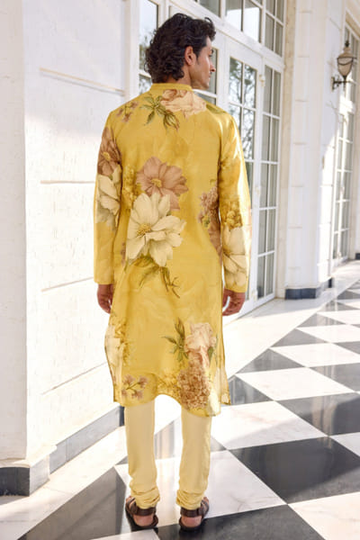 Kalista Yellow floral printed kurta set KALAPR25D124831