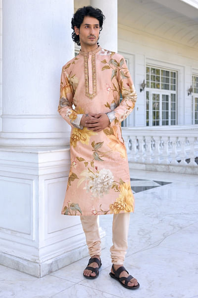 Peach floral printed kurta set