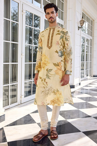 Ivory floral printed kurta set