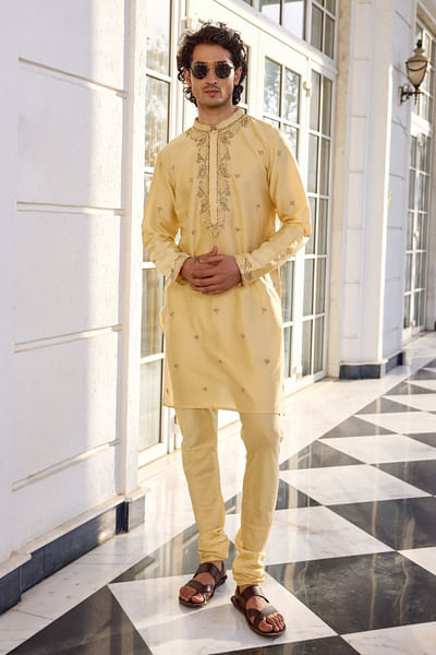 Yellow embroidered kurta set