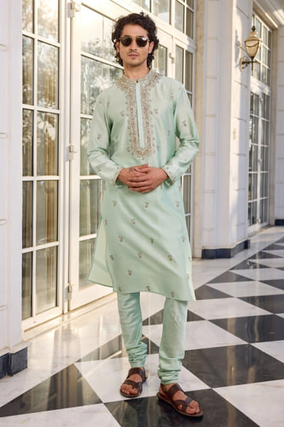 Mint paisley embroidered kurta set