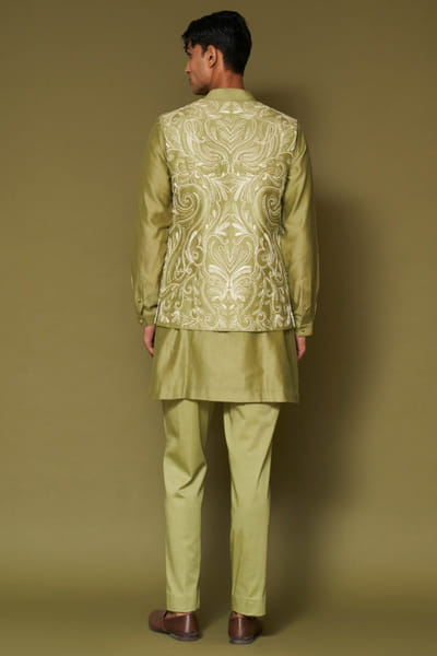 Devnaagri Pistachio dori embroidered bandi kurta set DEVNAPR26D143058