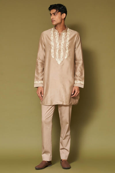 Devnaagri Sand dori embroidered bandi kurta set DEVNAPR26D143059