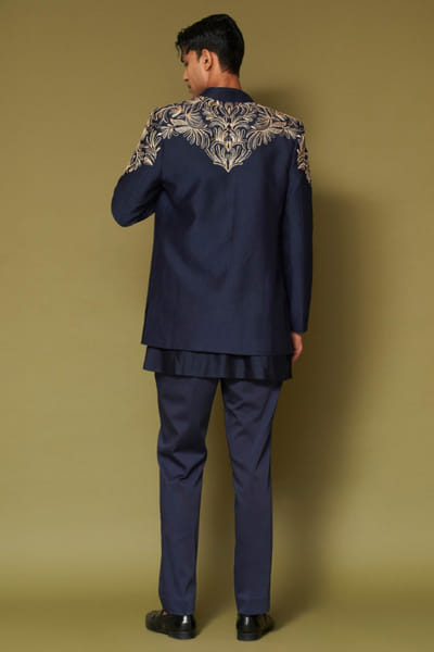 Devnaagri Midnight navy dori embroidered bandhgala set DEVNAPR26D143060