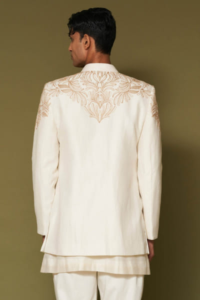 Devnaagri Ivory dori embroidered bandhgala set DEVNAPR26D143061