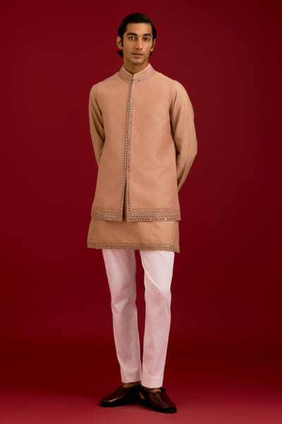 Beige dori mirror embroidered bandi kurta set