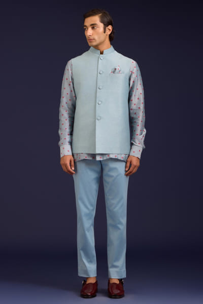 Light blue linen satin bandi set