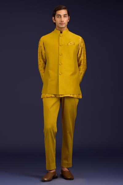 Mustard linen satin bandi set