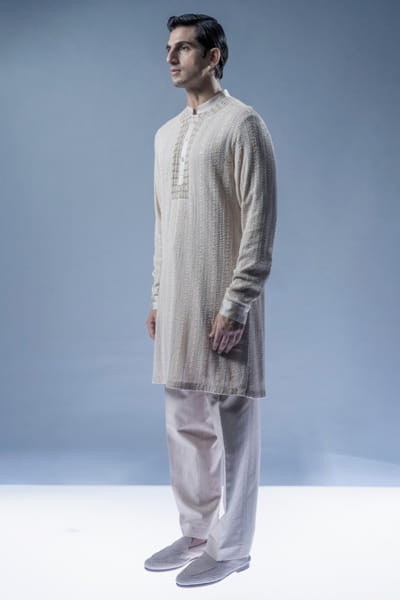 Rohit Gandhi + Rahul Khanna Sandstone geometric embroidered kurta set ROHIAUG26D152972