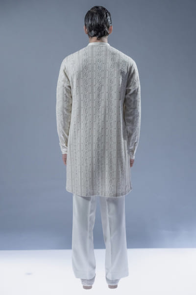 Rohit Gandhi + Rahul Khanna Beige geometric-floral embroidered kurta set ROHIAUG26D152969