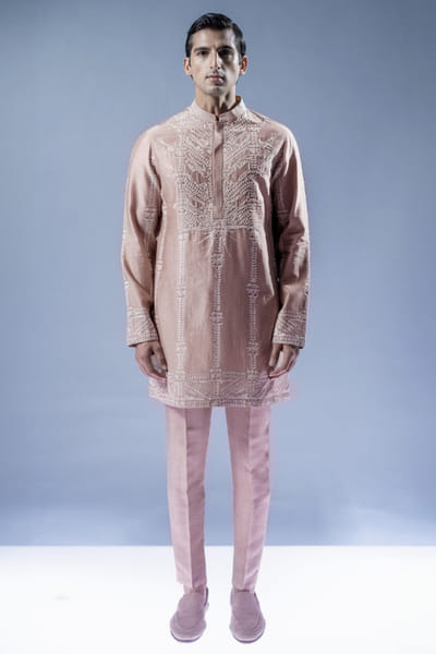 Rohit Gandhi + Rahul Khanna Champagne beige embroidered kurta set ROHIAUG26D152971