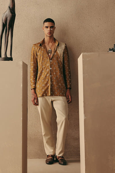 Beige crepe straight pants