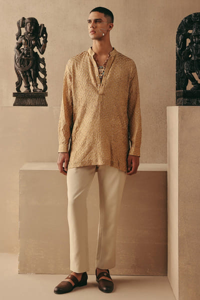 Beige stretch-crepe pants