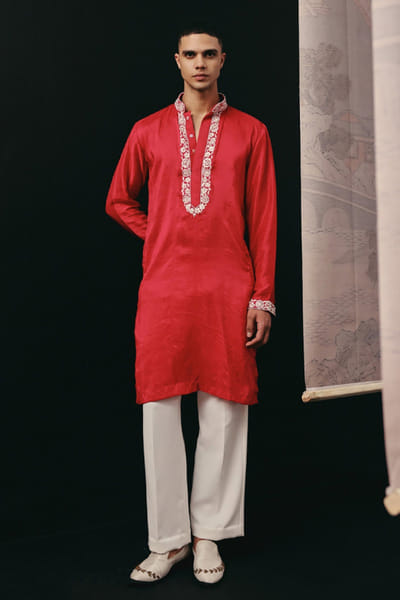 Ivory stretch crepe straight pants