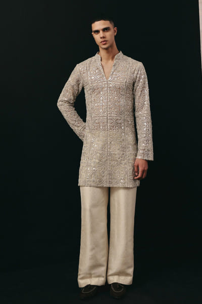 Ivory mirrorwork flared pants