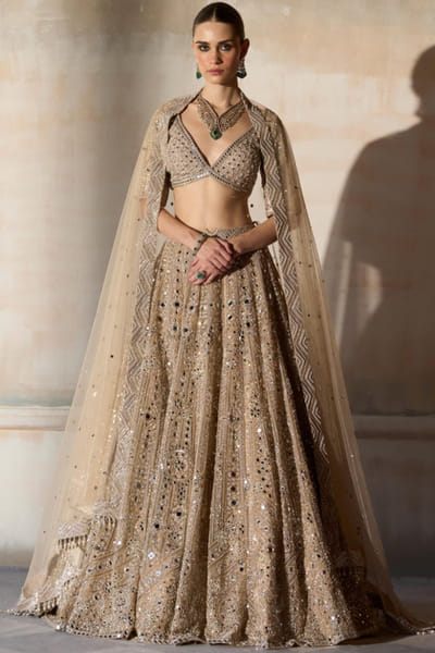 Ecru mirror embroidered lehenga set