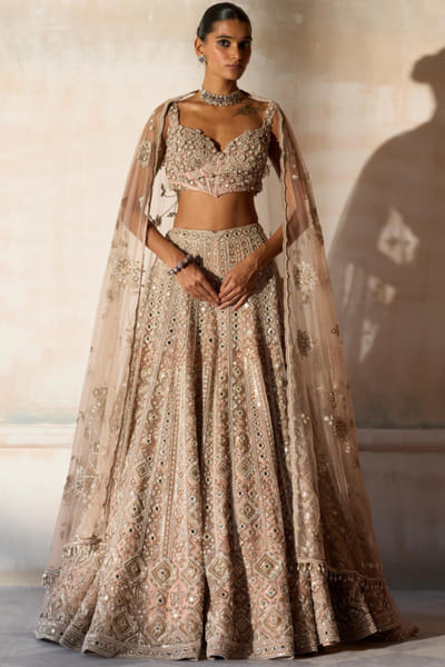 Dusty pink zardozi embroidered lehenga set