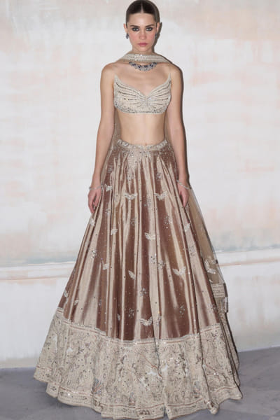 Champagne brown dori embellished lehenga set