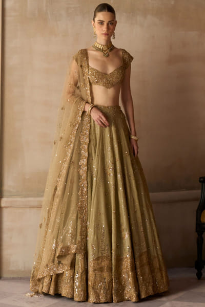 Gold kiran dori zardozi embroidery lehenga set