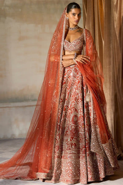 Rust kiran dori embroidered lehenga set