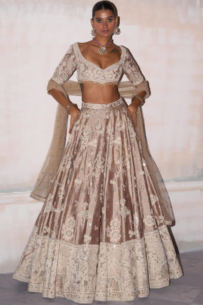 Champagne brown resham embroidered lehenga set