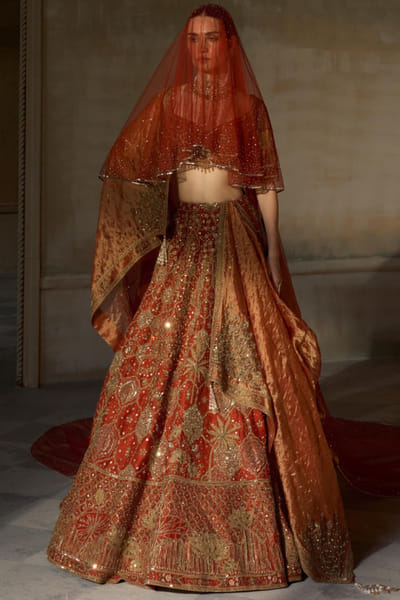 Rust kiran dori and zardozi lehenga set
