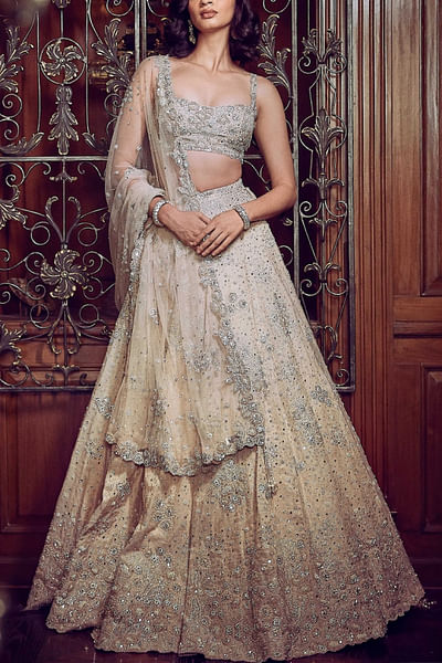 Beige hand embroidered lehenga set